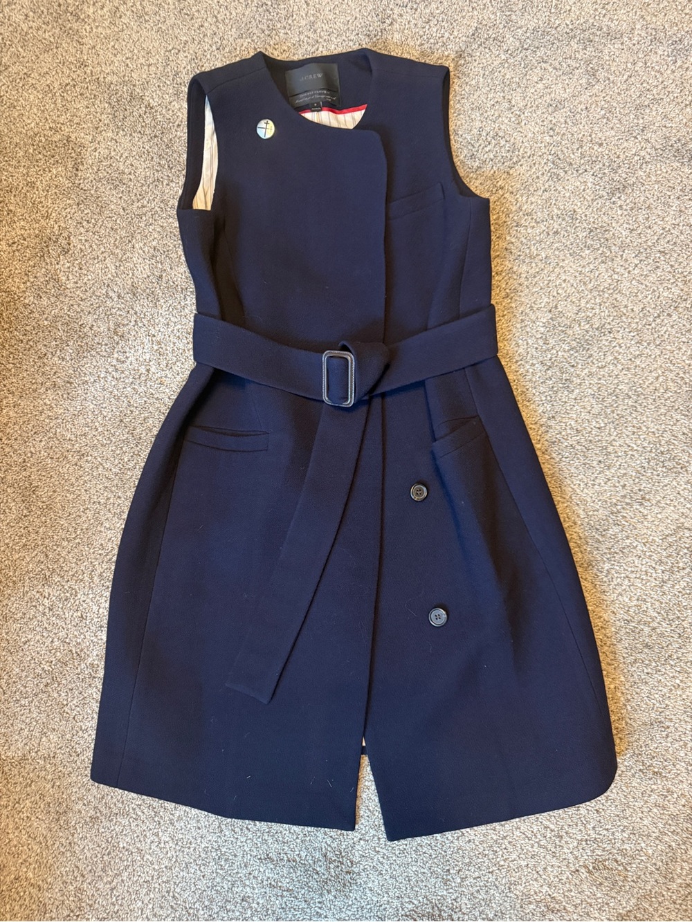 J. Crew Navy Sleeveless Belted Wool Vest Dress